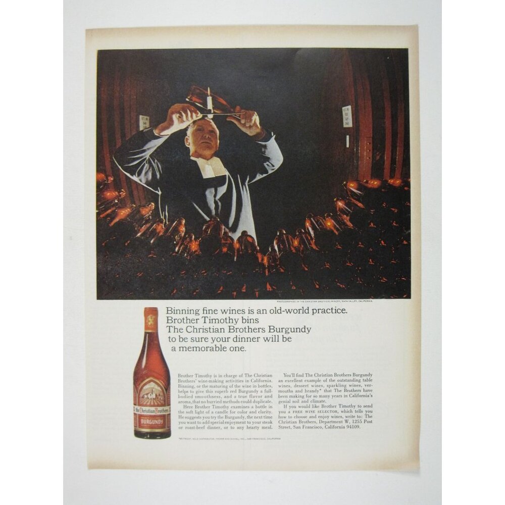 Print Ad Christian Brothers Burgundy Wine Vintage 1960s MOD AD Craftsmanship